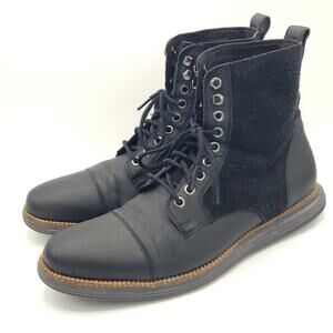 Cole Haan grand os suede leather cap toe lace up boots black mens size 9.5